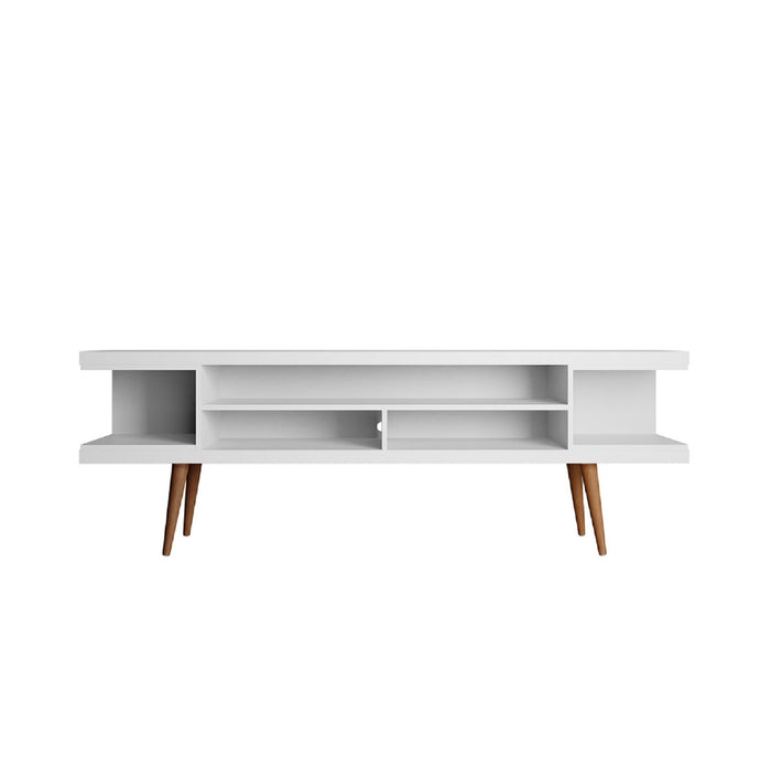Meuble pour téléviseur Utopia de Manhattan Comfort de 70,47 po avec pattes évasées en bois et 4 tablettes - blanc