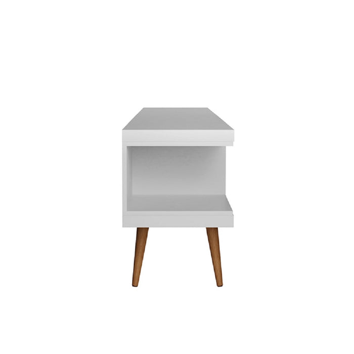 Meuble pour téléviseur Utopia de Manhattan Comfort de 70,47 po avec pattes évasées en bois et 4 tablettes - blanc