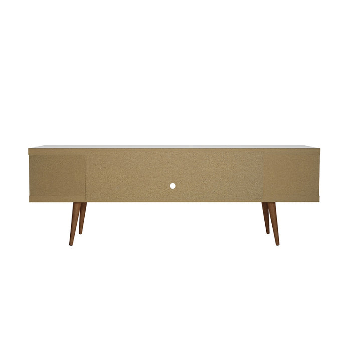 Meuble pour téléviseur Utopia de Manhattan Comfort de 70,47 po avec pattes évasées en bois et 4 tablettes - blanc