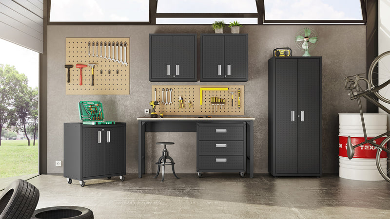 Armoire Fortress de Manhattan Comfort de 75,4 po en métal texturé avec 4 tablettes réglables pour le garage - gris anthracite