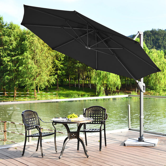 Costway Parasol deporte 11ft pour terrasse a rotation cantilever, aluminium, inclinable, base croisee, gris