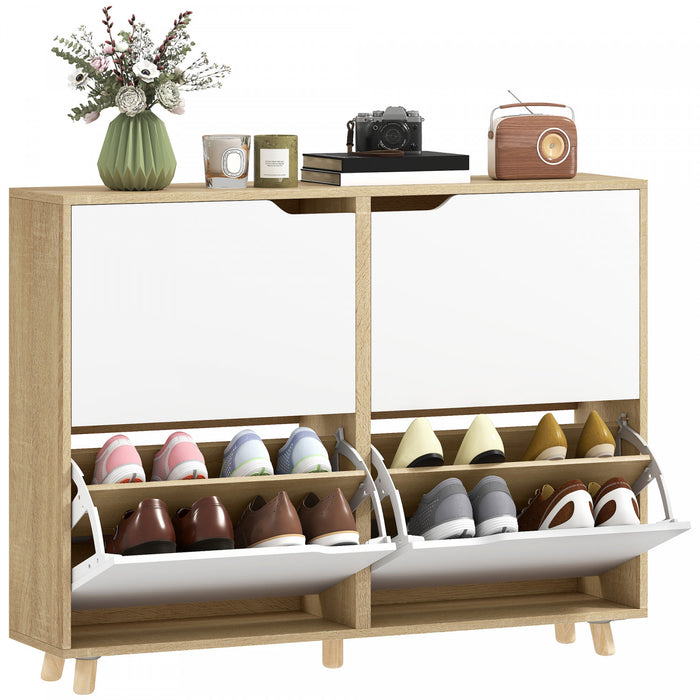 HOMCOM Armoire a Chaussures avec 4 Tiroirs Basculants, Bois Naturel