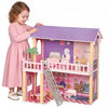 Qaba Maison de poupee en bois 5 pieces avec poupees et mobilier, rose