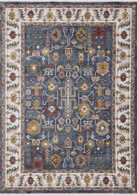 Tapis Olivia bleu a inspire tribal avec bordure, 5'3