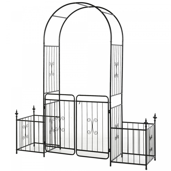 Outsunny - Arche De Jardin En Metal De 87 Pouces Avec Double Porte, 2 Paniers A Plantes Lateraux, Cadre De Vigne Grimpante.