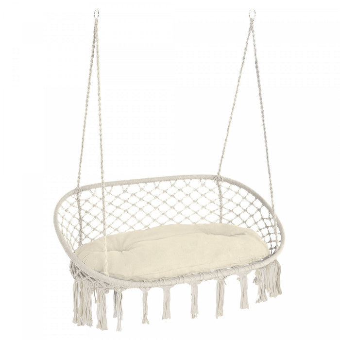 Outsunny Chaise Hamac Suspendue 2 Places, Chaise Balancoire, Blanc Creme