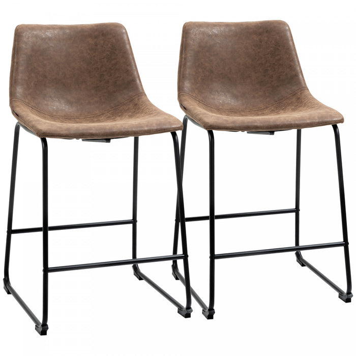 HOMCOM Lot de 2 tabourets de bar vintage en cuir PU pour cuisine, marron