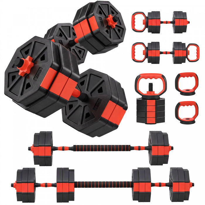 Soozier Set d'halteres reglables 6-en-1, 25 kg (55 lb), rouge