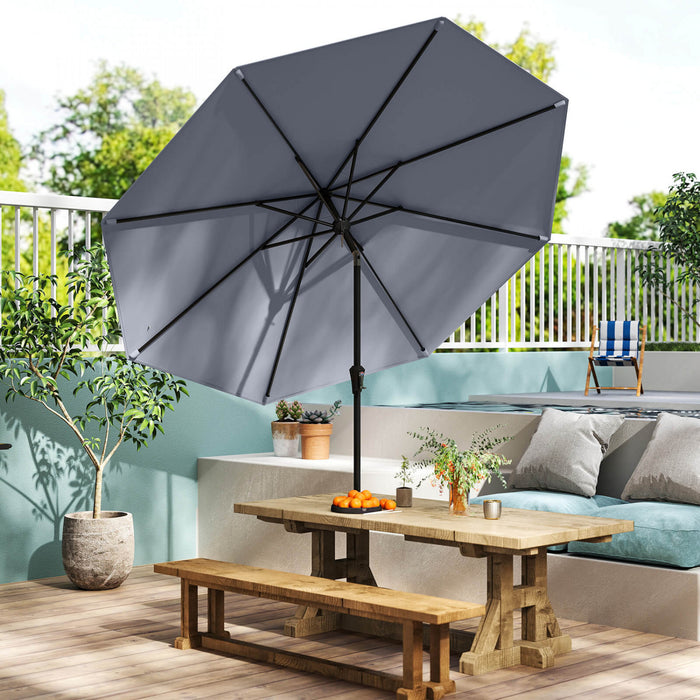 Costway Parasol de patio avec inclinaison a bouton-poussoir, manivelle, 8 nervures solides pour patio, jardin Gris