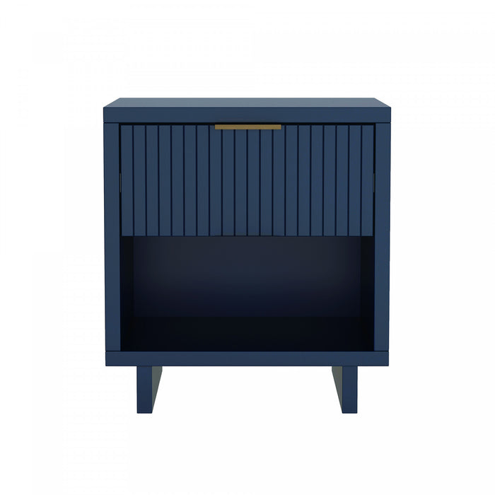 Table de nuit contemporaine Elara 18\" en bois massif bleu minuit (1 tiroir)