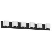 Lumière de coiffeuse Verona de Dainolite avec abat-jour en verre blanc, fini noir mat et 6 ampoules