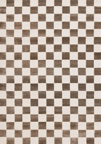 Carpette géométrique Leopold brune et blanche à motif de carreaux - 5 pi 3 po x 7 pi 7 po