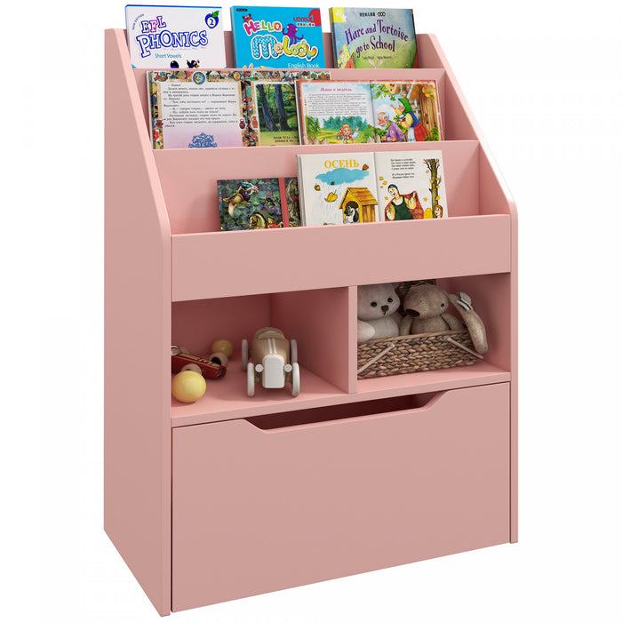 Homcom Bibliotheque Pour Enfants Multi-etageres Avec Tiroir De Rangement Pour Livres Pour Coin Lecture, Salle De Classe, Chambre, Salle De Jeux, Rose