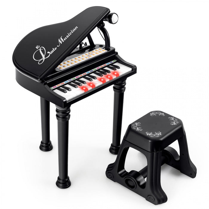 Costway Jouet Clavier de Piano pour Enfants 31 Touches, Instrument de Musique pour Bout de Chou avec Tabouret et Microphone - Noir