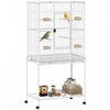 PawHut 64" Large Bird Cage, Rolling Metal Parrot Cage, Bird House with Detachable Rolling Stand, Storage Shelf, Wood Perch, Food Container, 32" x 19" x 64", White