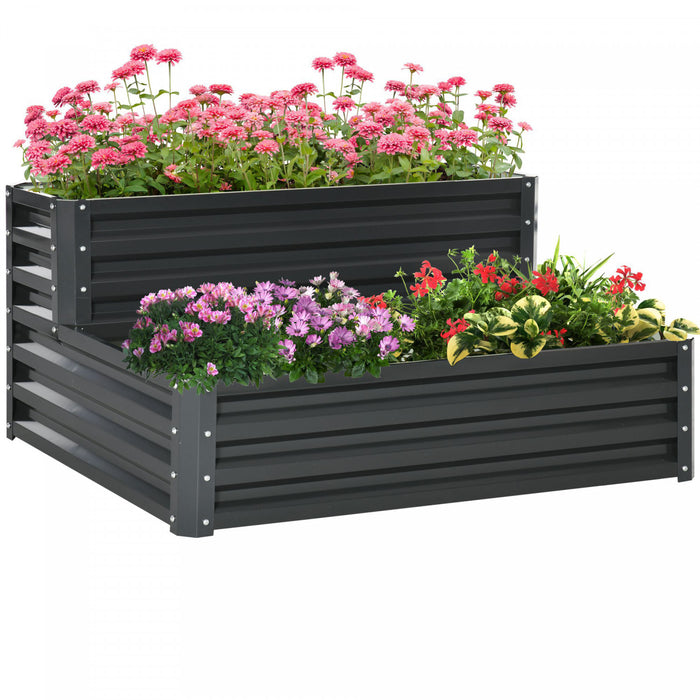 Outsunny Lit De Jardin Sureleve A 2 Etages En Acier Galvanise, Gris Fonce
