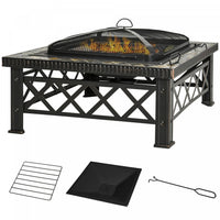 Outsunny Poele Carre Exterieur En Acier De 30 Po Avec Pare-etincelles, Grille A Buches, Tisonnier, F