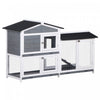 Pawhut 2-tier Wood Rabbit Hutch Backyard Bunny Cage Small Animal House W/ Ramp And Outdoor Run, Grey|Pawhut Clapier A Lapin A 2 Etages En Bois Pour Petits Animaux Avec Rampe, Plateau Sans Fuite, Toit R