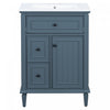 Vivo Meuble-Lavabo Simple 24 po avec Tiroir Bascule et Pieds en Bois Massif, Bleu Gris
