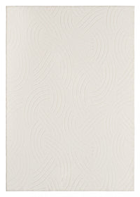 Tapis Lavable A Poils Longs En Velours Creme A Motifs Circulaires 5'x7'
