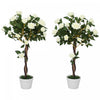 Outsunny Artificial Rose Tree Set of 2 with Realistic Flowers, White