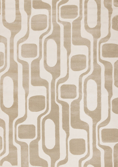 Carpette Leopold beige et crème de style moderne du milieu du 20e siècle - 7 pi 10 po x 10 pi 6 po