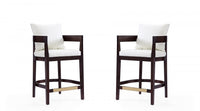 Tabouret de comptoir en bois rembourre style mid-century Ritz, ivoire – Lot de 2