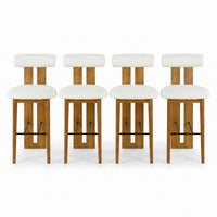 Sophia – Lot de 4 tabourets de bar modernes d’interieur en bois d’hevea avec dossier de soutien, coloris blanc et noyer