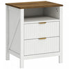 HOMCOM Table de chevet avec etagere et 2 tiroirs, blanc et noyer