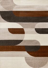 Carpette Marley taupe et sang-de-bœuf à motif de courbes géométriques - 5 pi 3 po x 7 pi 7 po