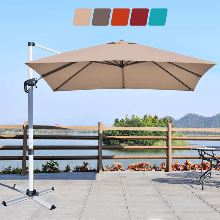 Costway Parasol deporte carre de 10 pieds pour patio, inclinaison a 360 degres, aluminium, beige