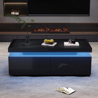 Aiden table basse LED – table basse avec tiroirs de rangement et eclairage controle par application, noir
