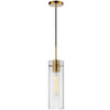 Luminaire suspendu Patia de Dainolite en verre cannelé transparent, avec fini laiton vieilli et 1 ampoule