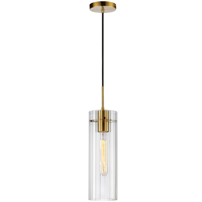Luminaire suspendu Patia de Dainolite en verre cannelé transparent, avec fini laiton vieilli et 1 ampoule