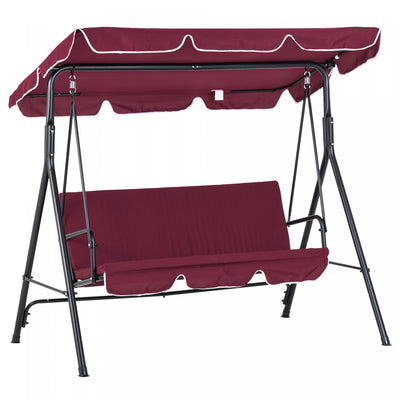 Outsunny 3-seat Patio Swing Chair, Outdoor Porch Swing Glider With Adjustable Canopy, Removable Cush|Outsunny Meatal Chaise Pivotante D'exterieur 3 Places Chaise Longue De Jardin Rembourree Hamac De Te