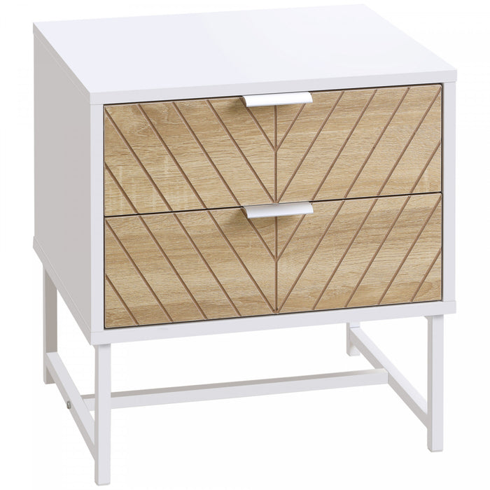 HOMCOM Table de nuit 2 tiroirs et cadre en acier, table d'appoint, blanc