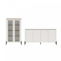 Buffet et bibliotheque modernes Abbey 2 pieces en erable et blanc casse