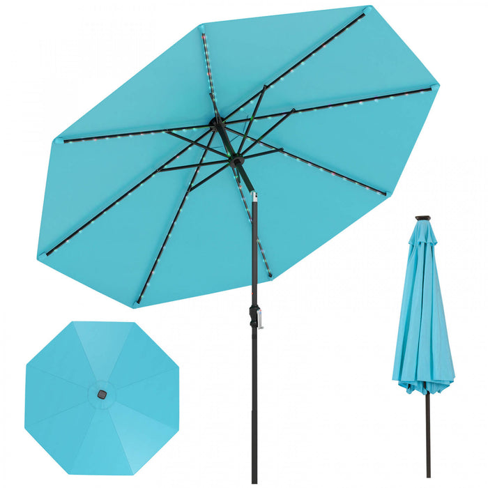 Parasol solaire Costway 10 FT avec 96 LED, inclinaison reglable a 35°, haut ventile, turquoise