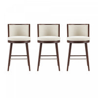 Tabouret de bar moderne en bois et tissu creme Evalyn - Lot de 3
