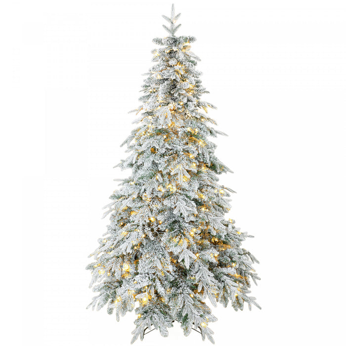 HOMCOM Sapin de Noel enneige lumineux 213 cm, branches tombantes a charnieres