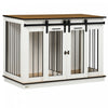 Pawhut Meuble Pour Cage De Chien Avec Panneau De Separation, Meuble Tv En Bois Pour Grands Chiens, Table D'appoint Pour 2 Petits Chiens Avec Design A Deux Pieces, 2 Portes Coulissantes, Blanc.