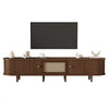 Lucas TV Stand Media Console with Rattan Drawer and Sliding Doors,Dark Oak | Lucas meuble TV – meuble multimedia avec tiroir en rotin et portes coulissantes, finition chene fonce