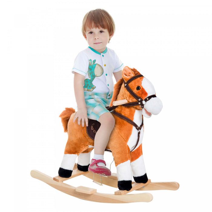 Qaba Cheval A Bascule En Peluche Pour Enfant Avec Son Realiste Rouge Marron
