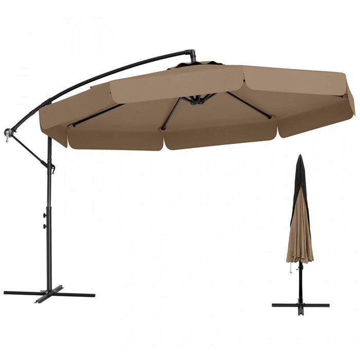 Costway Parasol suspendu deporte de 10 pieds, parasol cantilever de patio avec housse marron