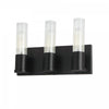 Dainolite Tube 3 Light Vanity Light Matte Black Clear Fluted Glass Lamp|Lumière de coiffeuse Tube de Dainolite en verre cannelé transparent, avec fini noir mat et 3 ampoules