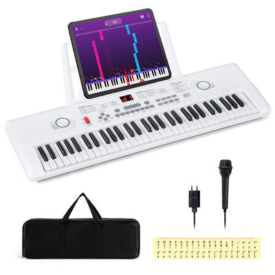 Costway 61 Key Keyboard Piano for Beginners,Electric Portable Digital Piano with Music Stand White