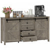 HOMCOM Farmhouse Sideboard Buffet Cabinet with Doors Distressed Light Grey