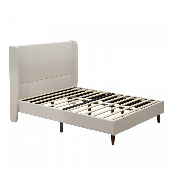 Cadre de lit Queen Harper rembourre avec tete de lit haute, en tissu chenille, beige