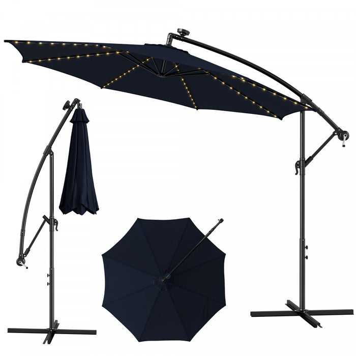 Costway Parasol deporte cantilever 10FT 112 LED solaire avec manivelle et inclinaison pour exterieur