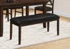 Bench Rectangular Dining Room Hallway Entryway Brown Solid Wood Black Leather-Look Transitional|Banc rectangulaire de style transitionnel avec bois massif brun et apparence cuir noir pour la salle à manger, le couloir et l’entrée